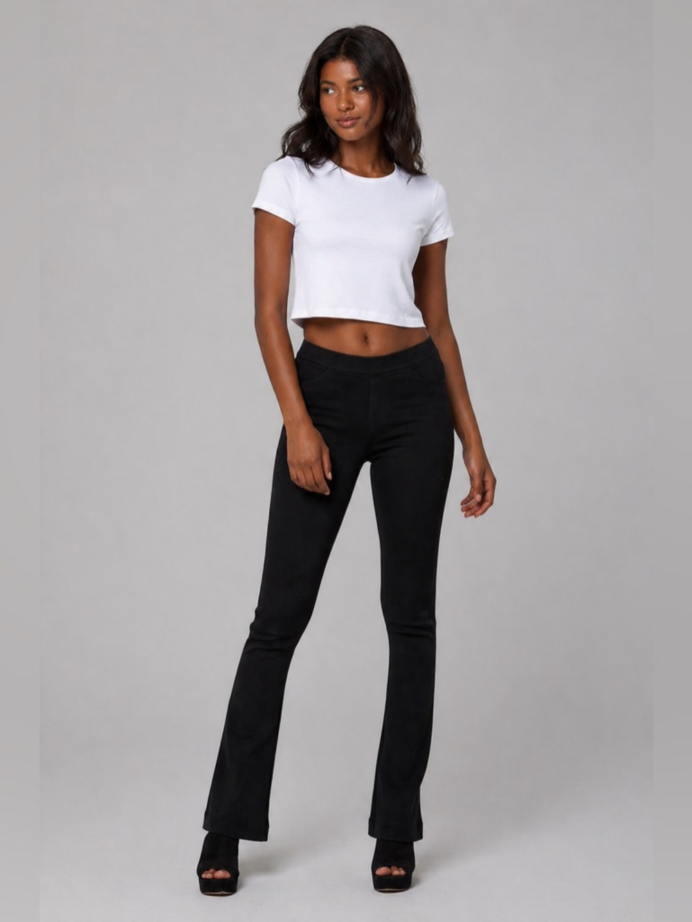 Black Pull On Flare Ultra Stretchy Denim Jegging Long Jeans